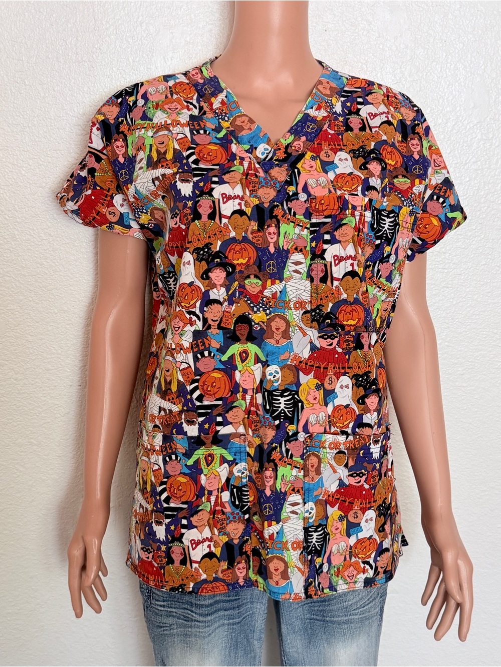 Vtg S.C.R.U.B.S. 100% Cotton Halloween Novelty Scrub Top Sz s